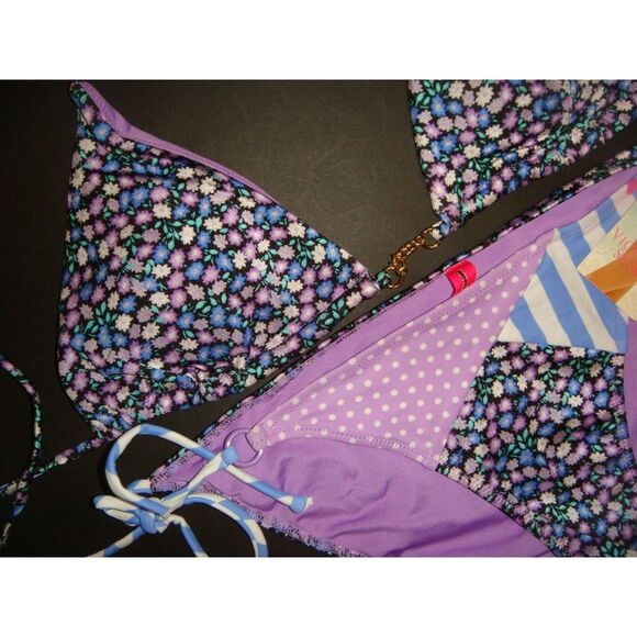 Victoria's Secret Triangle M BIKINI PURPLE LILAC BLUE floral stripe DAISY Chain - Picture 2 of 4